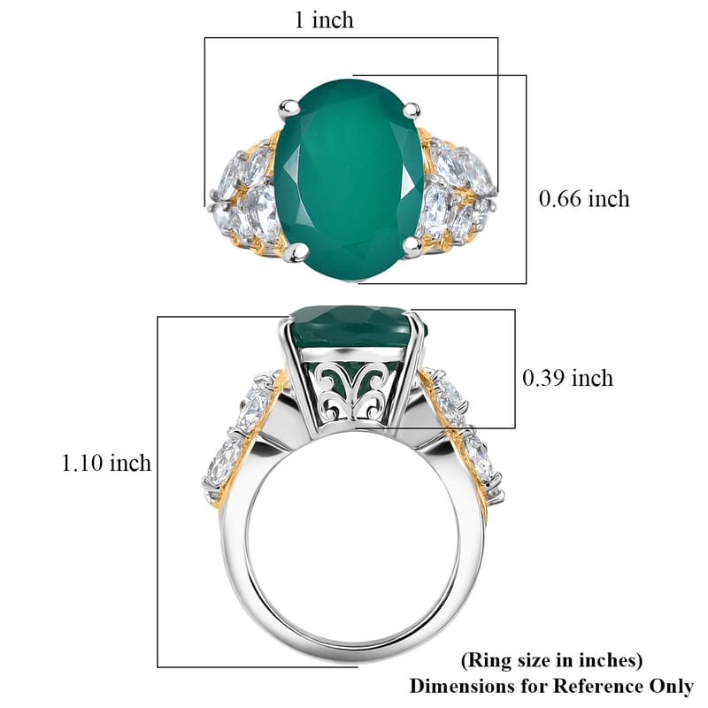 EverTrue Verde Onyx and White Topaz 9.90 ctw Ring in 18K YG Plated and Platinum Bond (Size 6.0)