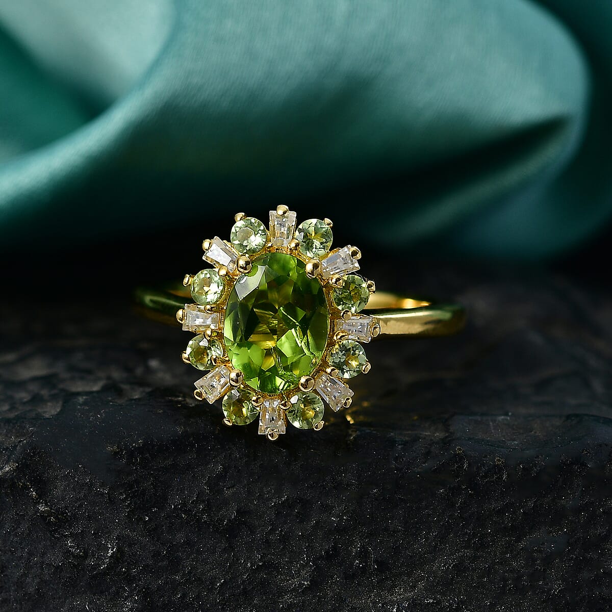 EverTrue Hebei Peridot and Moissanite 2.00 ctw Ring in 18K Yellow Gold Plated (Size 9.0) image number 1