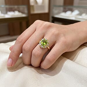 EverTrue Hebei Peridot and Moissanite 2.00 ctw Ring in 18K Yellow Gold Plated (Size 9.0)