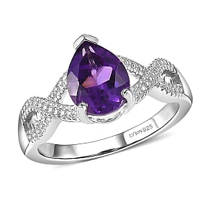 D'Joy African Amethyst 1.50 ctw Solitaire Ring in Platinum Over Sterling Silver (Size 10.0)