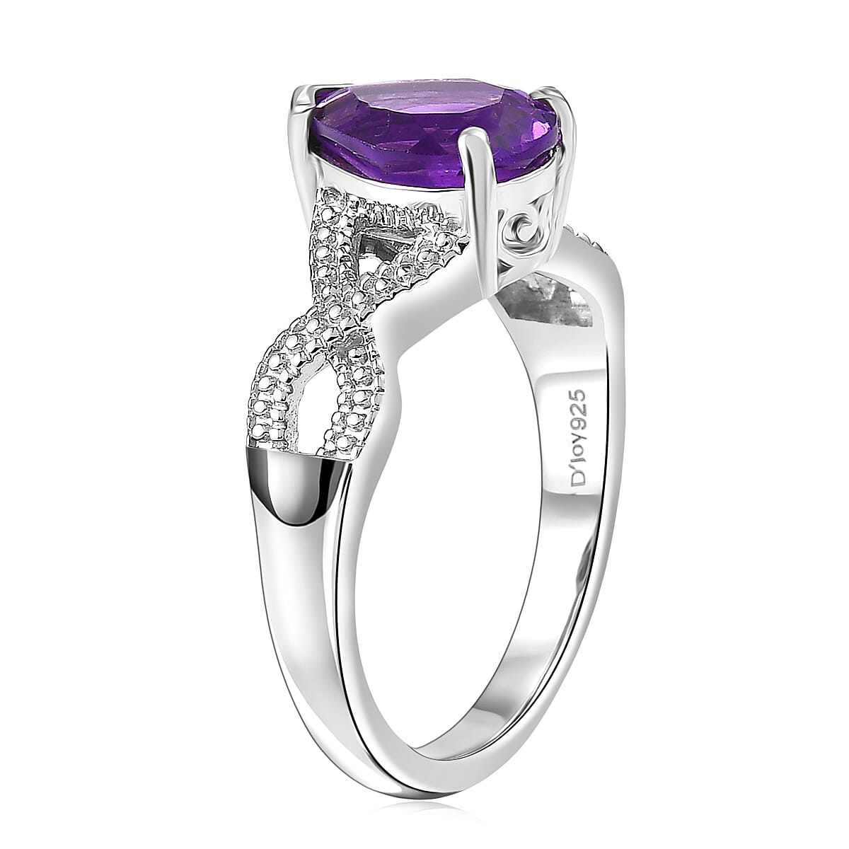 D'Joy African Amethyst 1.50 ctw Infinity Ring in Platinum Over Sterling Silver (Size 6.0) image number 3