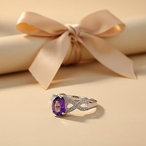 D'Joy African Amethyst 1.50 ctw Infinity Ring in Platinum Over Sterling Silver (Size 7.0)