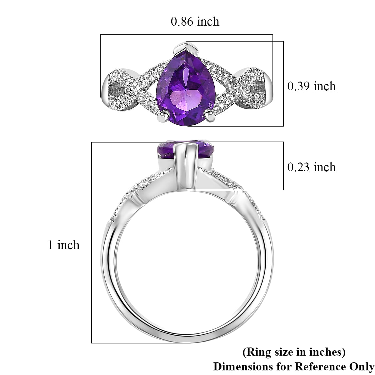 D'Joy African Amethyst 1.50 ctw Infinity Ring in Platinum Over Sterling Silver (Size 7.0) image number 5