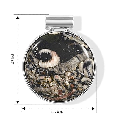 Round Insect Fossil Jasper 48.00 ctw Tube Pendant without Chain in Silvertone