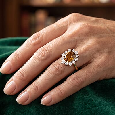 Certified & Apprasied AAA Sava Sphene and Luxuriant Lab Grown Diamond G-H SI 2.96 ctw Ring in 10K Yellow Gold (Size 10.0)
