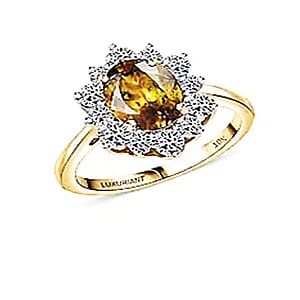 Certified & Apprasied AAA Platinum Sphene and Luxuriant Lab Grown Diamond G-H SI 2.96 ctw Ring in 10K Yellow Gold (Size 6.0)