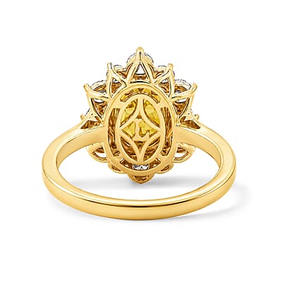 Certified & Appraised AAA Sava Sphene and Luxuriant Lab Grown Diamond G-H SI 2.96 ctw Ring in 10K Yellow Gold (Size 6.0)