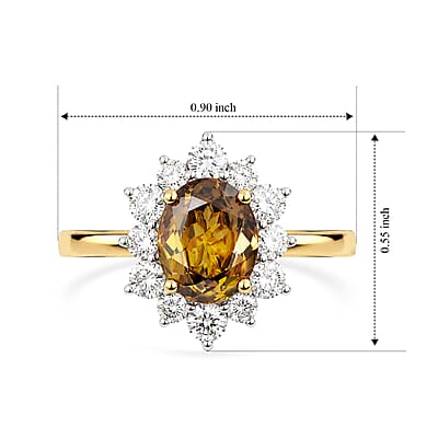 Certified & Appraised AAA Sava Sphene and Luxuriant Lab Grown Diamond G-H SI 2.96 ctw Ring in 10K Yellow Gold (Size 6.0)