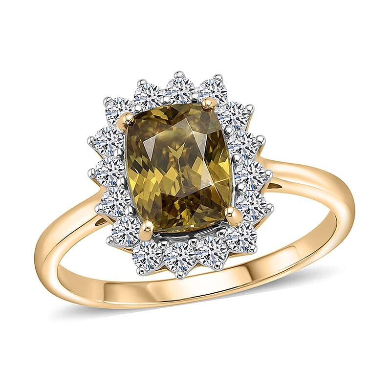 Certified & Appraised AAA Platinum Sphene and Luxuriant Lab Grown Diamond G-H SI 3.24 ctw Ring in 10K Yellow Gold (Size 10.0)