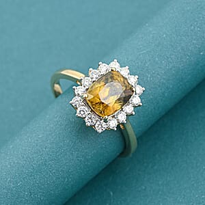 Certified & Apprasied AAA Sava Sphene and Luxuriant Lab Grown Diamond G-H SI 3.24 ctw Ring in 10K Yellow Gold (Size 10.0)