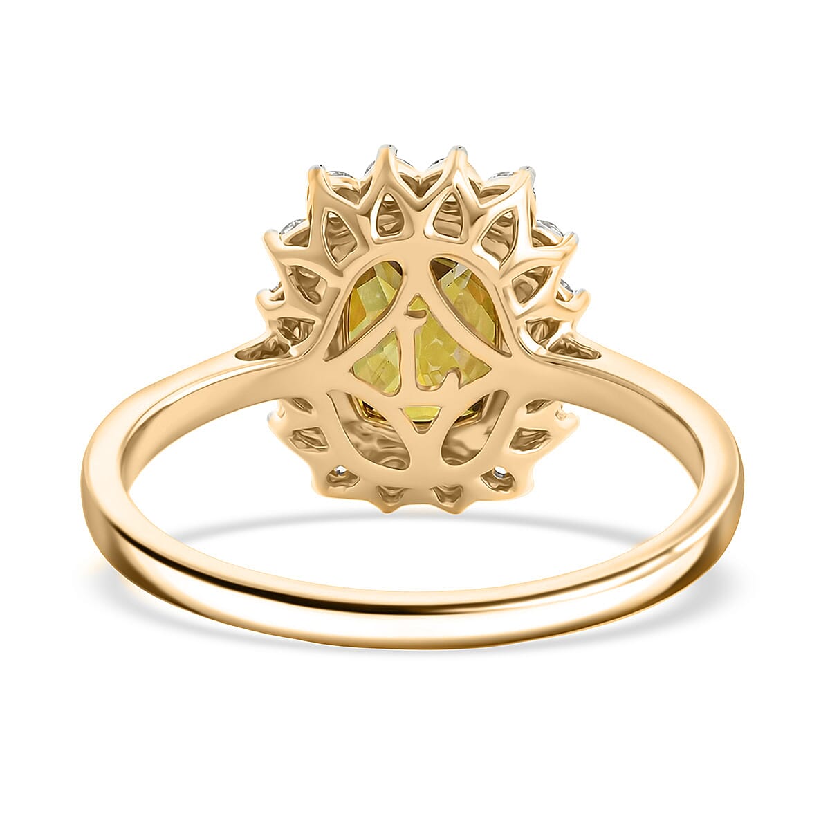 Certified & Appraised AAA Platinum Sphene and Luxuriant Lab Grown Diamond G-H SI 3.24 ctw Ring in 10K Yellow Gold (Size 10.0) image number 4