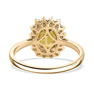 Certified & Appraised AAA Platinum Sphene and Luxuriant Lab Grown Diamond G-H SI 3.24 ctw Ring in 10K Yellow Gold (Size 10.0)
