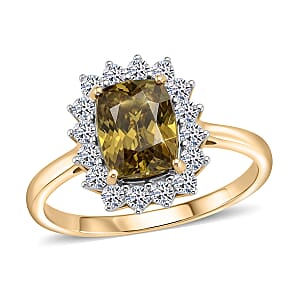 Certified & Apprasied AAA Sava Sphene and Luxuriant Lab Grown Diamond G-H SI 3.24 ctw Ring in 10K Yellow Gold (Size 6.0)