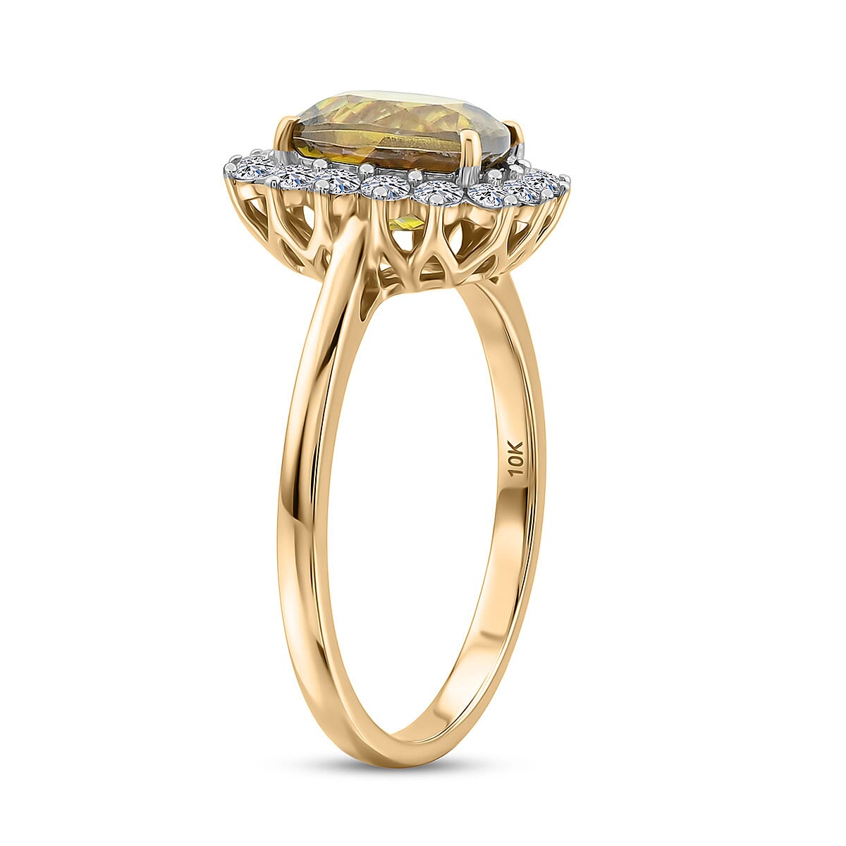 Certified & Appraised AAA Platinum Sphene and Luxuriant Lab Grown Diamond G-H SI 3.24 ctw Ring in 10K Yellow Gold (Size 6.0) image number 3