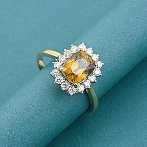 Certified & Appraised AAA Platinum Sphene and Luxuriant Lab Grown Diamond G-H SI 3.24 ctw Ring in 10K Yellow Gold (Size 6.5)