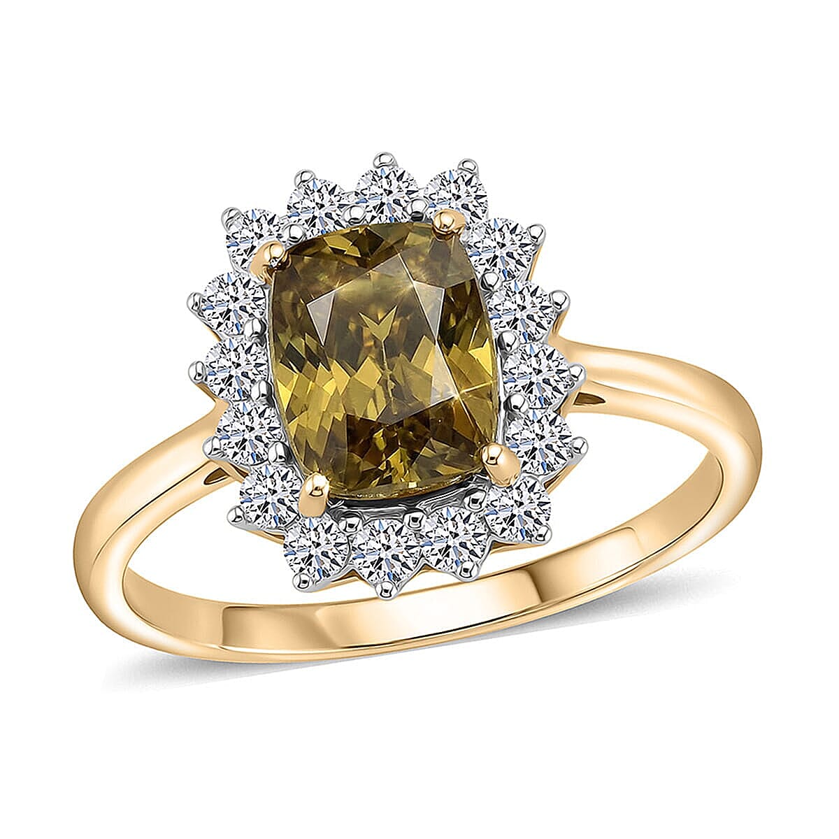 Certified & Appraised AAA Platinum Sphene and Luxuriant Lab Grown Diamond G-H SI 3.24 ctw Ring in 10K Yellow Gold (Size 8.5)