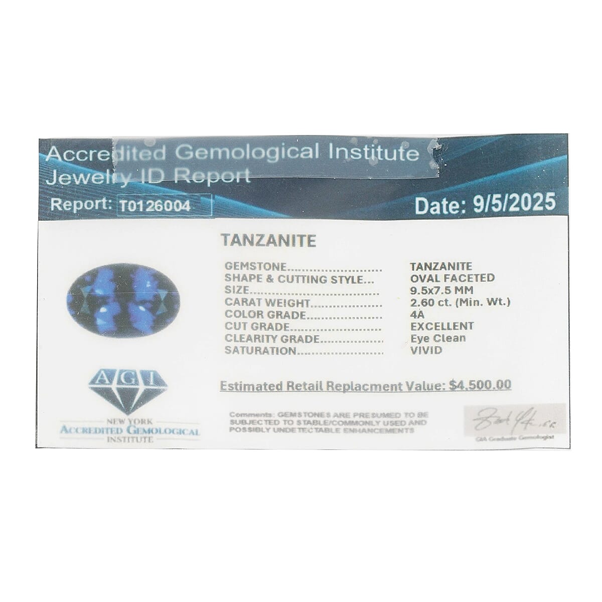 Certified & Appraised AAAA Tanzanite (Ovl 9.5x7.5 mm) 2.50 ctw image number 6