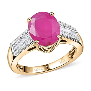 Luxoro AAA Mozambique Ruby and Diamond I2 3.40 ctw Royal Bloodline Ring in 10K Yellow Gold (Size 6.0) (Del. in 10-12 Days)
