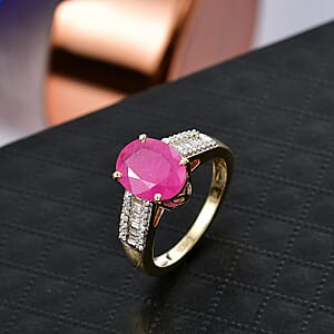 Luxoro AAA Mozambique Ruby and Diamond I2 3.40 ctw Royal Bloodline Ring in 10K Yellow Gold (Size 6.0) (Del. in 10-12 Days)