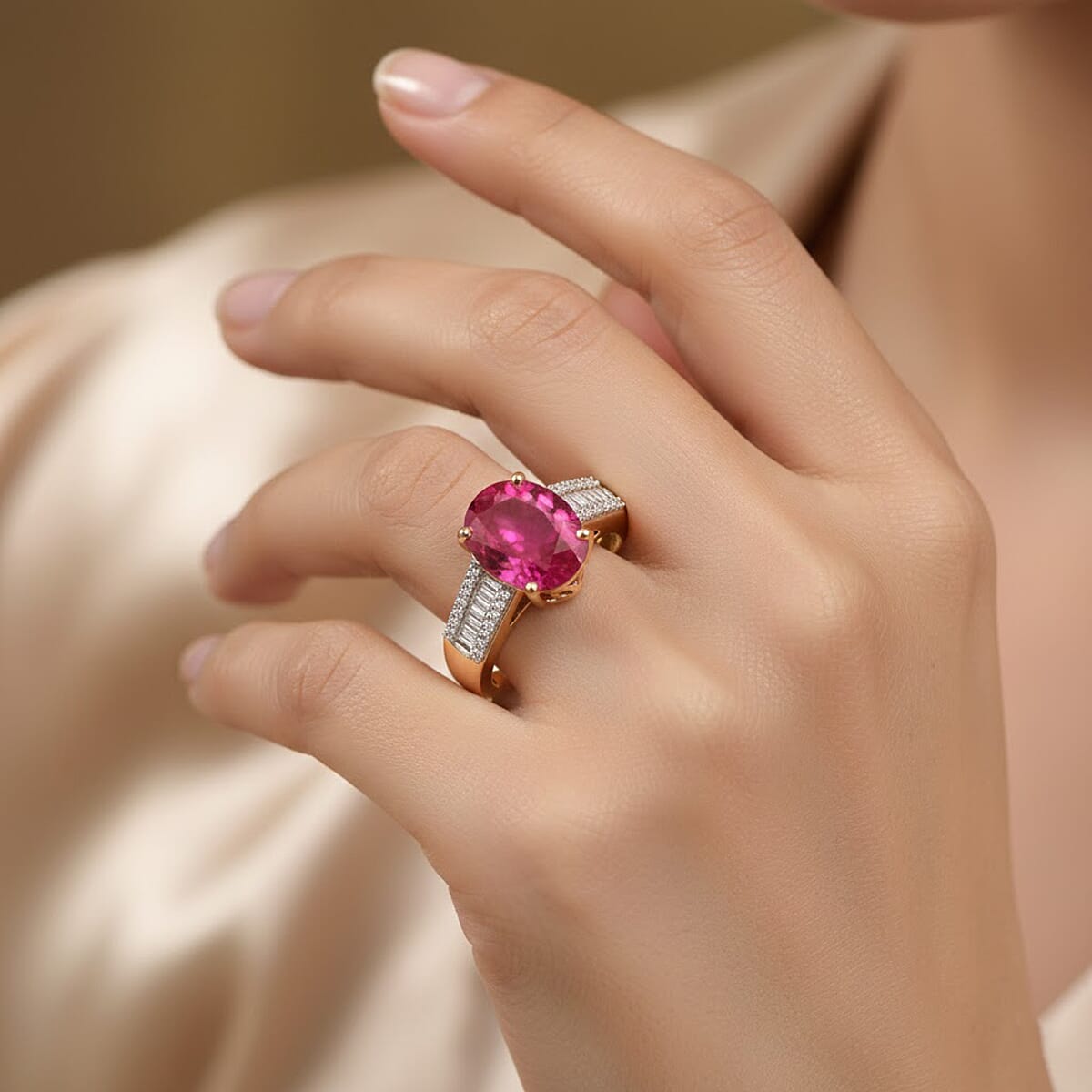 Luxoro AAA Mozambique Ruby and Diamond I2 3.40 ctw Royal Bloodline Ring in 10K Yellow Gold (Size 6.0) (Del. in 10-12 Days) image number 2