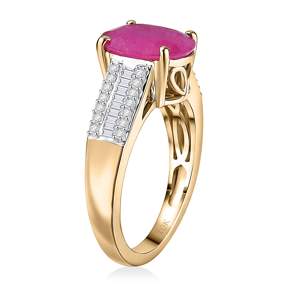 Luxoro AAA Mozambique Ruby and Diamond I2 3.40 ctw Royal Bloodline Ring in 10K Yellow Gold (Size 6.0) (Del. in 10-12 Days) image number 3