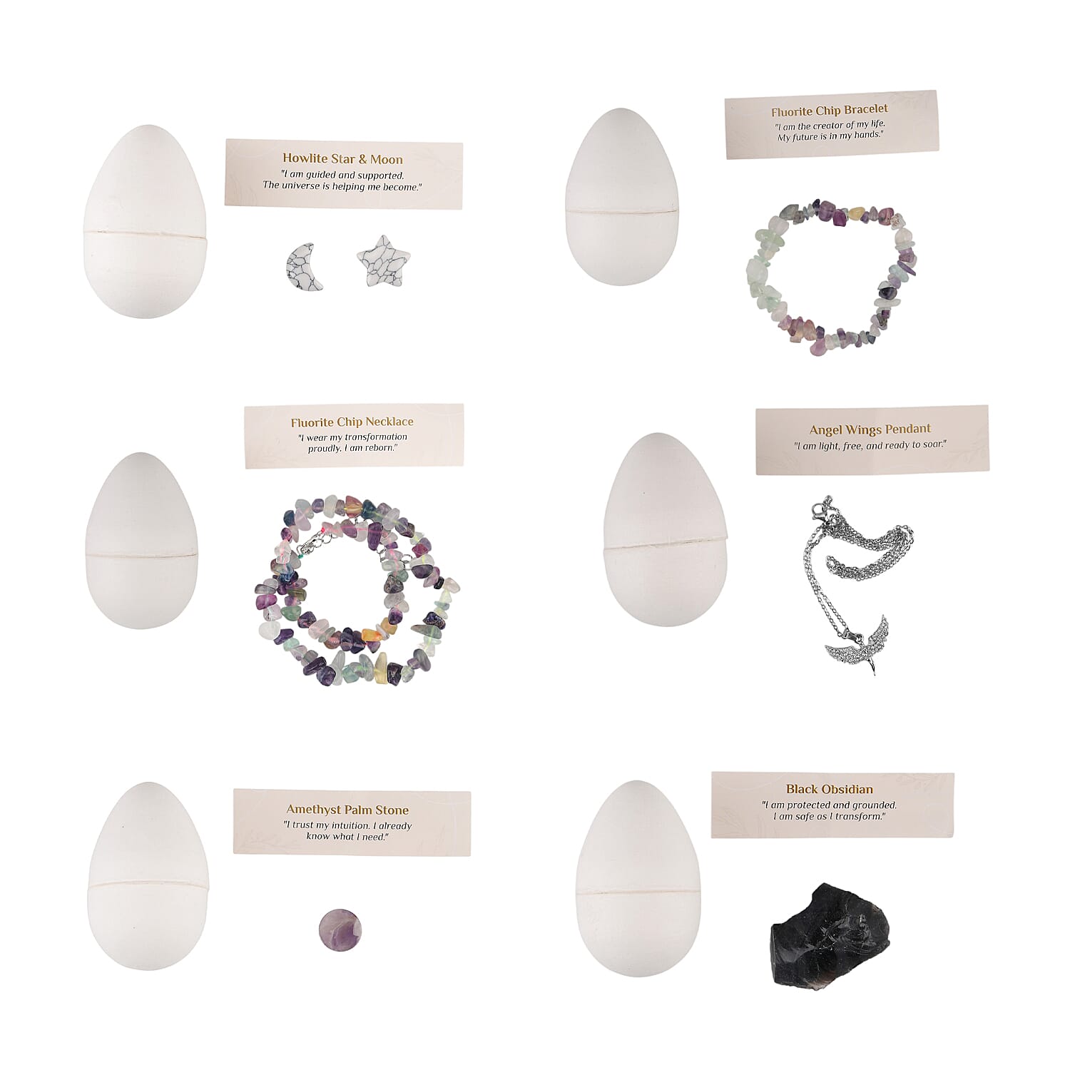 14pcs Easter box1pc Selenite Raw Stone Size: about 3cm X 1.5cmWeight: about 18grams1pc Star + 1pc Moon Size: about 20 X 20 X 6mmWeight: Star is 3gMoon is 1.6gm1pc tiny amethyst palm round stoneSize: about 1.6-2.0cm, thickness 0.6-0.7cmWeight: ab