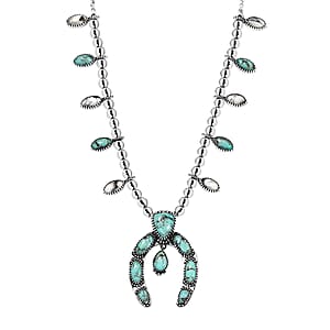 D'Joy Artisan Crafted Premium Blue Moon Turquoise and White Buffalo 21.40 ctw Squash Blossom Necklace in Sterling Silver 18-20 Inches 