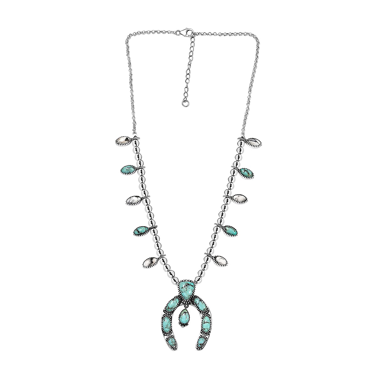 D'Joy Artisan Crafted Premium Blue Moon Turquoise and White Buffalo 21.40 ctw Squash Blossom Necklace in Sterling Silver 18-20 Inches (Del. in 8-10 Days) image number 3