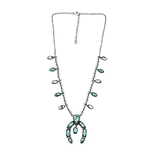 D'Joy Artisan Crafted Premium Blue Moon Turquoise and White Buffalo 21.40 ctw Squash Blossom Necklace in Sterling Silver 18-20 Inches 