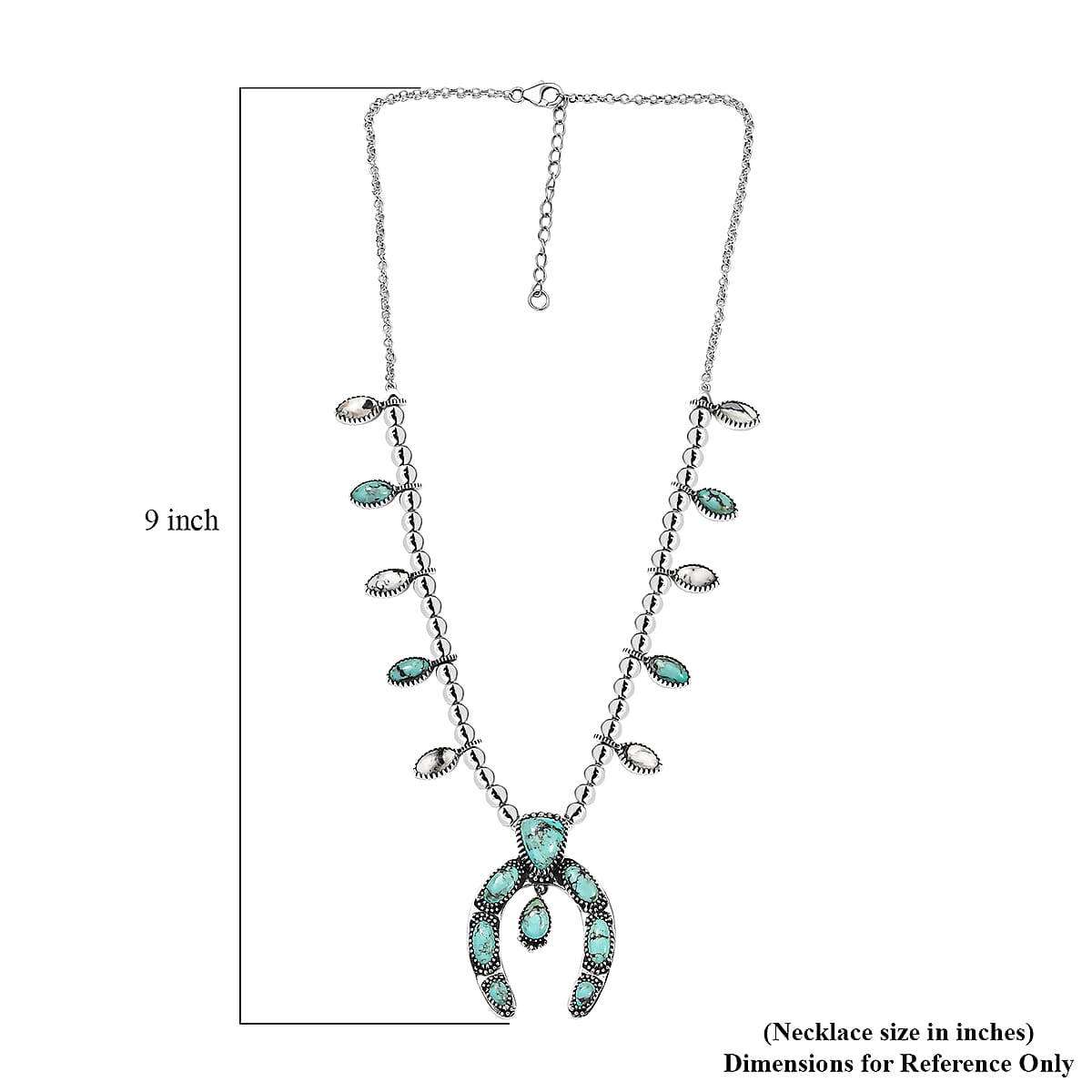D'Joy Artisan Crafted Premium Blue Moon Turquoise and White Buffalo 21.40 ctw Squash Blossom Necklace in Sterling Silver 18-20 Inches (Del. in 8-10 Days) image number 5