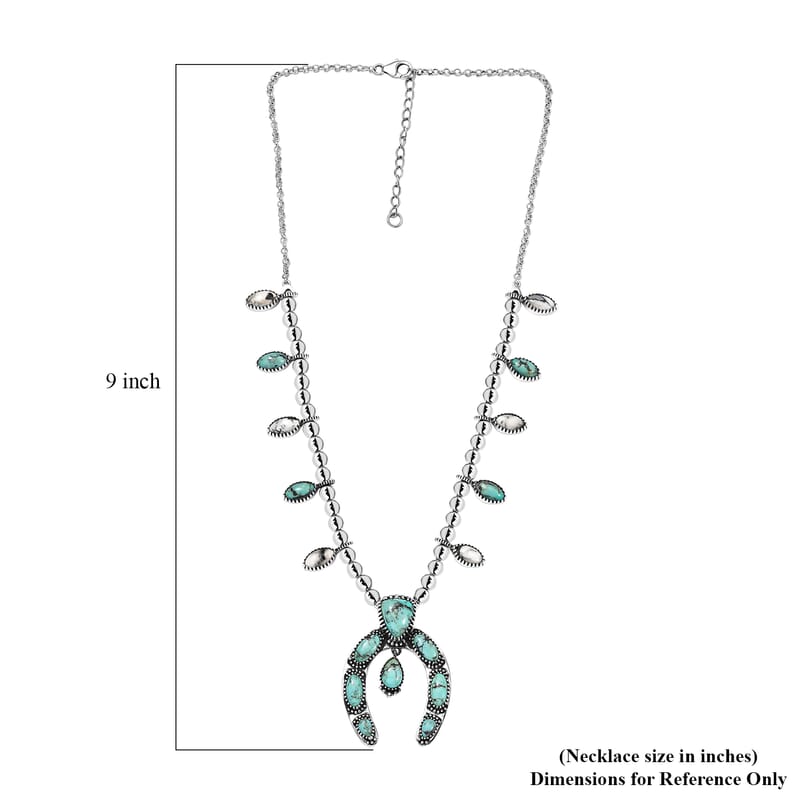 D'Joy Artisan Crafted Premium Blue Moon Turquoise and White Buffalo 21.40 ctw Squash Blossom Necklace in Sterling Silver 18-20 Inches