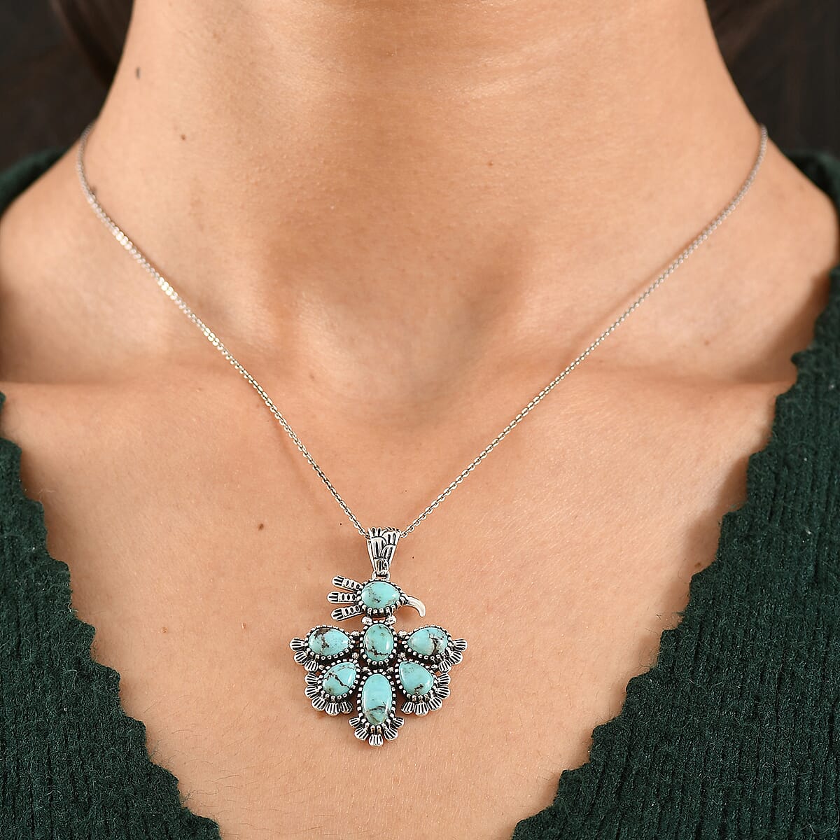 D'Joy Artisan Crafted Premium Blue Moon Turquoise 5.30 ctw Pendant without Chain in Sterling Silver image number 2