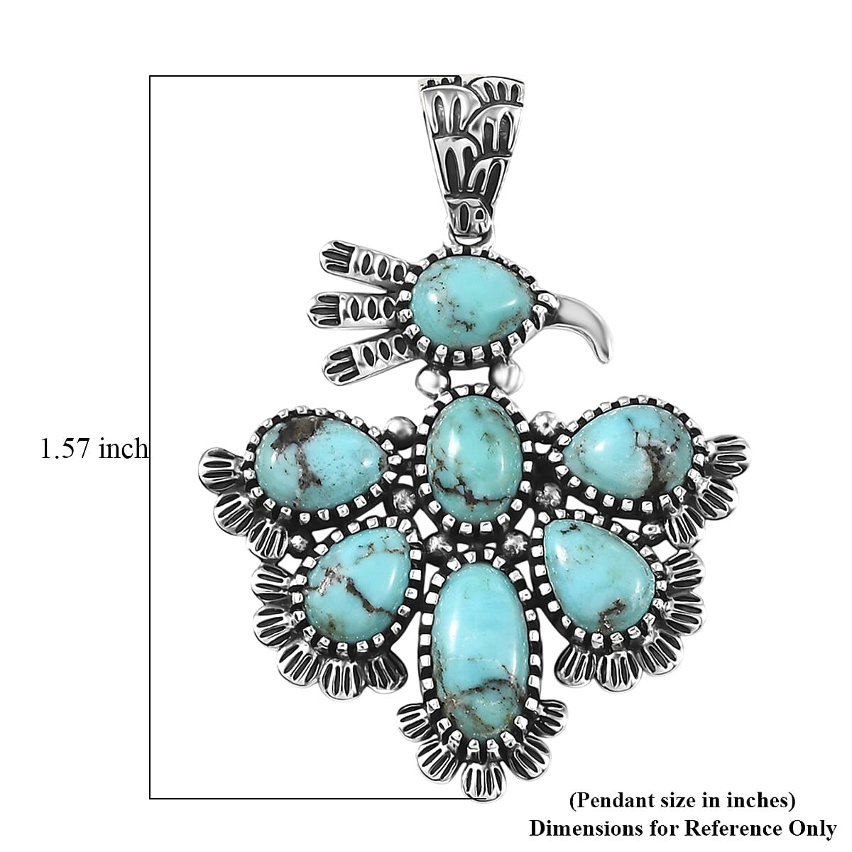 D'Joy Artisan Crafted Premium Blue Moon Turquoise 5.30 ctw Pendant without Chain in Sterling Silver image number 5