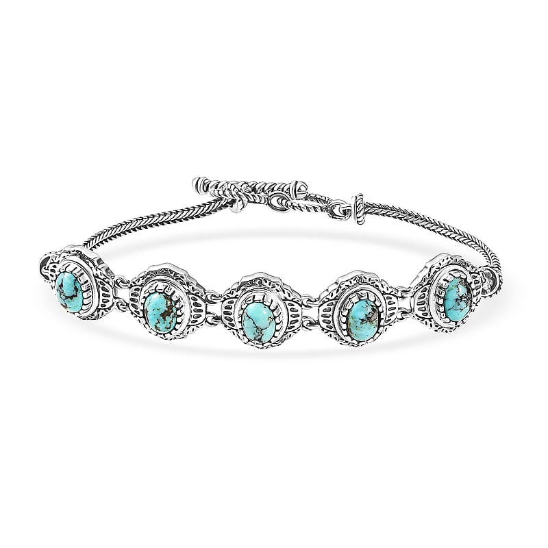 D'Joy Artisan Crafted Premium Blue Moon Turquoise 3.40 ctw Bracelet in Sterling Silver (7.25 In)