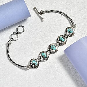 D'Joy Artisan Crafted Premium Blue Moon Turquoise 3.40 ctw Bracelet in Sterling Silver (7.25 In)