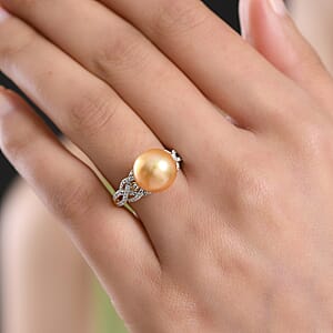South Sea Golden Cultured Pearl and Luxuriant Lab Grown Diamond G-H SI 0.30 ctw Infinity Weave Ring in 18K Vermeil Yellow Gold Over Sterling Silver (Size 10.0)