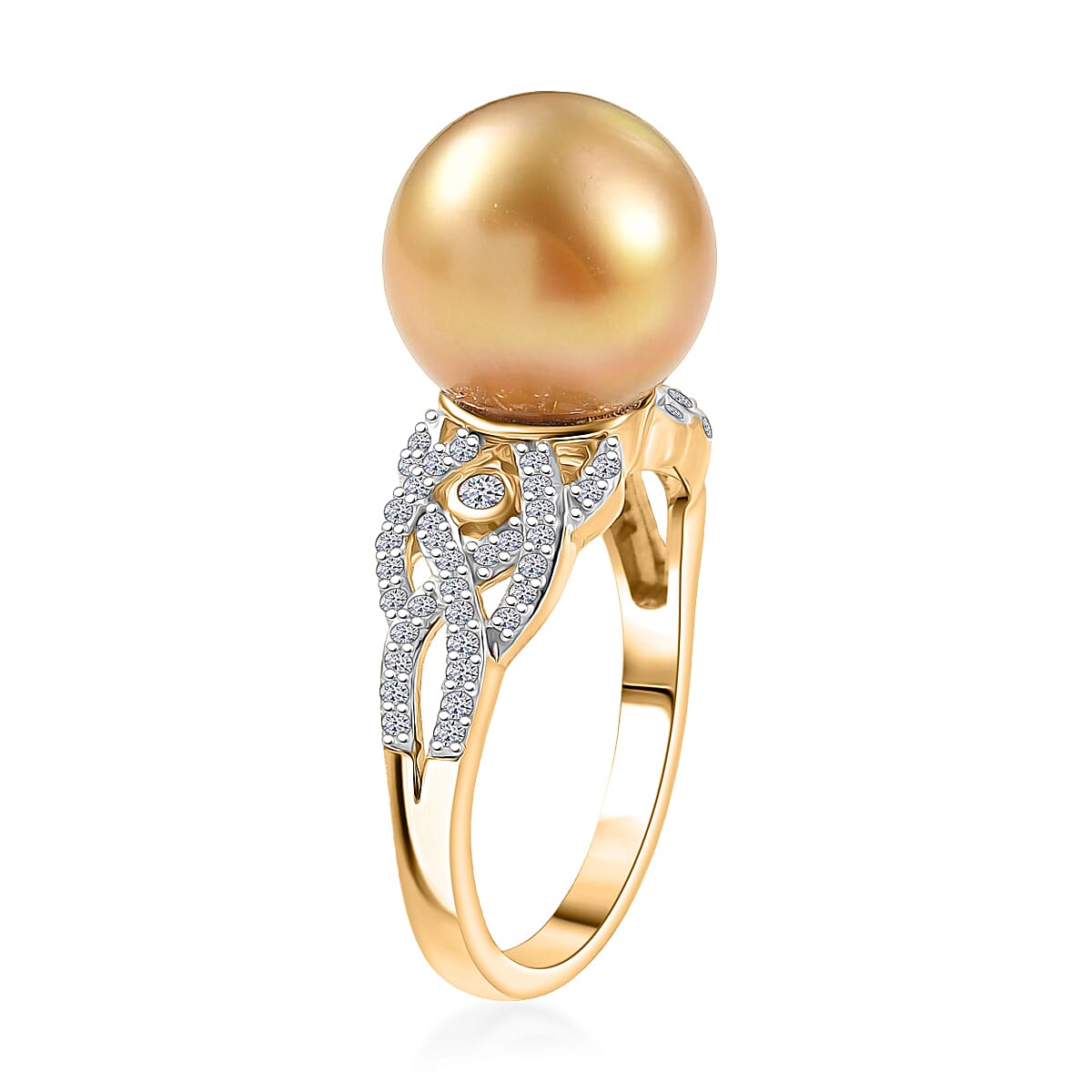 South Sea Golden Cultured Pearl and Luxuriant Lab Grown Diamond G-H SI 0.30 ctw Infinity Weave Ring in 18K Vermeil Yellow Gold Over Sterling Silver (Size 10.0) image number 3