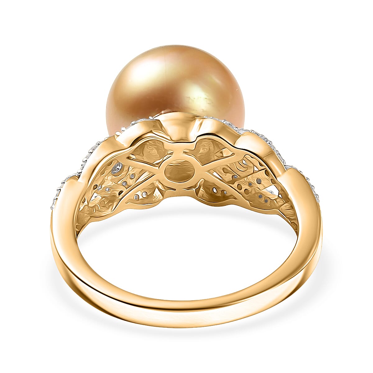 South Sea Golden Cultured Pearl and Luxuriant Lab Grown Diamond G-H SI 0.30 ctw Infinity Weave Ring in 18K Vermeil Yellow Gold Over Sterling Silver (Size 10.0) image number 4
