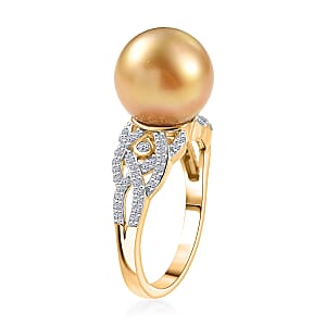 South Sea Golden Cultured Pearl and Luxuriant Lab Grown Diamond G-H SI 0.30 ctw Infinity Weave Ring in 18K Vermeil Yellow Gold Over Sterling Silver (Size 7.0)