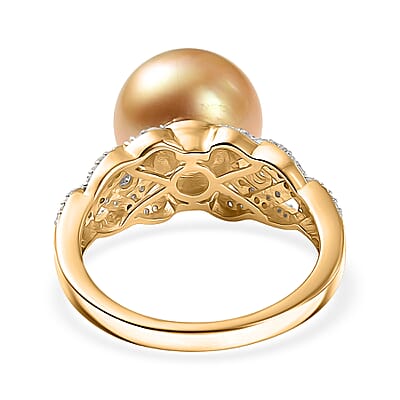 South Sea Golden Cultured Pearl and Luxuriant Lab Grown Diamond G-H SI 0.30 ctw Infinity Weave Ring in 18K Vermeil Yellow Gold Over Sterling Silver (Size 7.0)