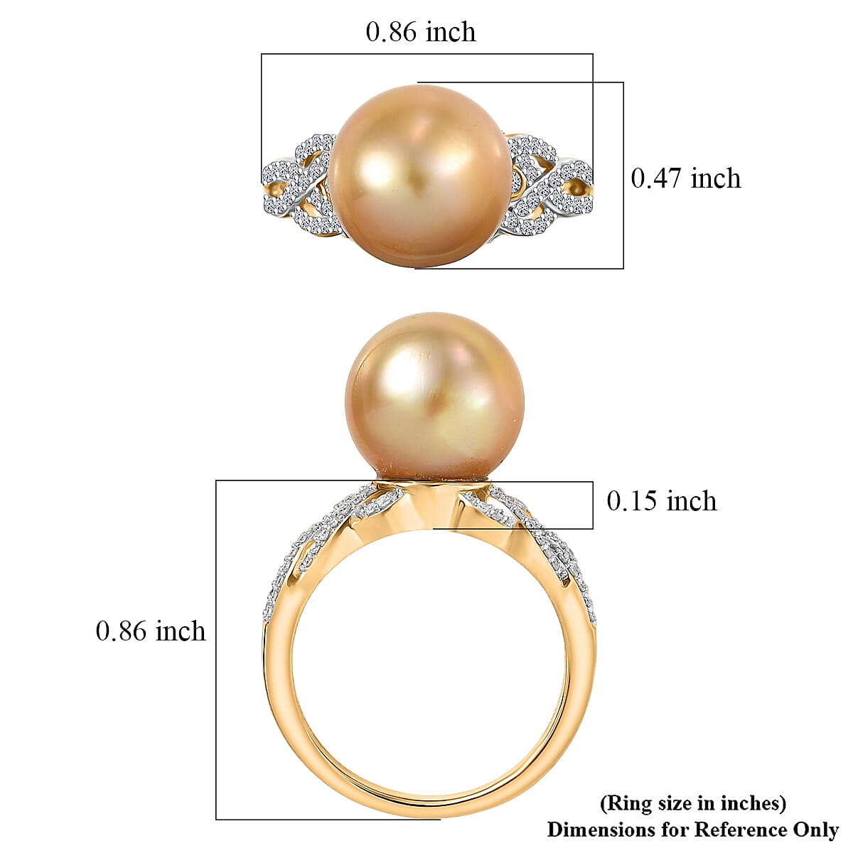 South Sea Golden Cultured Pearl and Luxuriant Lab Grown Diamond G-H SI 0.30 ctw Infinity Weave Ring in 18K Vermeil Yellow Gold Over Sterling Silver (Size 8.0) image number 5