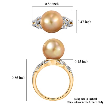South Sea Golden Cultured Pearl and Luxuriant Lab Grown Diamond G-H SI 0.30 ctw Infinity Weave Ring in 18K Vermeil Yellow Gold Over Sterling Silver (Size 8.0)