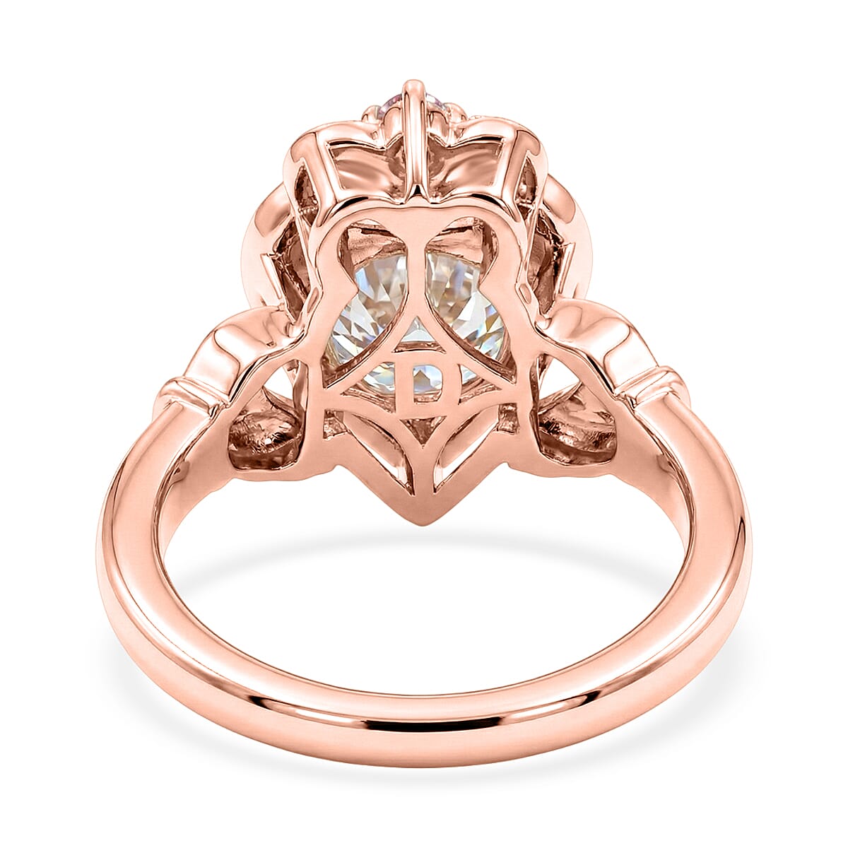 D'Joy Moissanite (Rnd 8mm) and Madagascar Pink Sapphire 1.85 ctw Ring in 18K Vermeil Rose Gold Sterling Silver (Size 5.0)