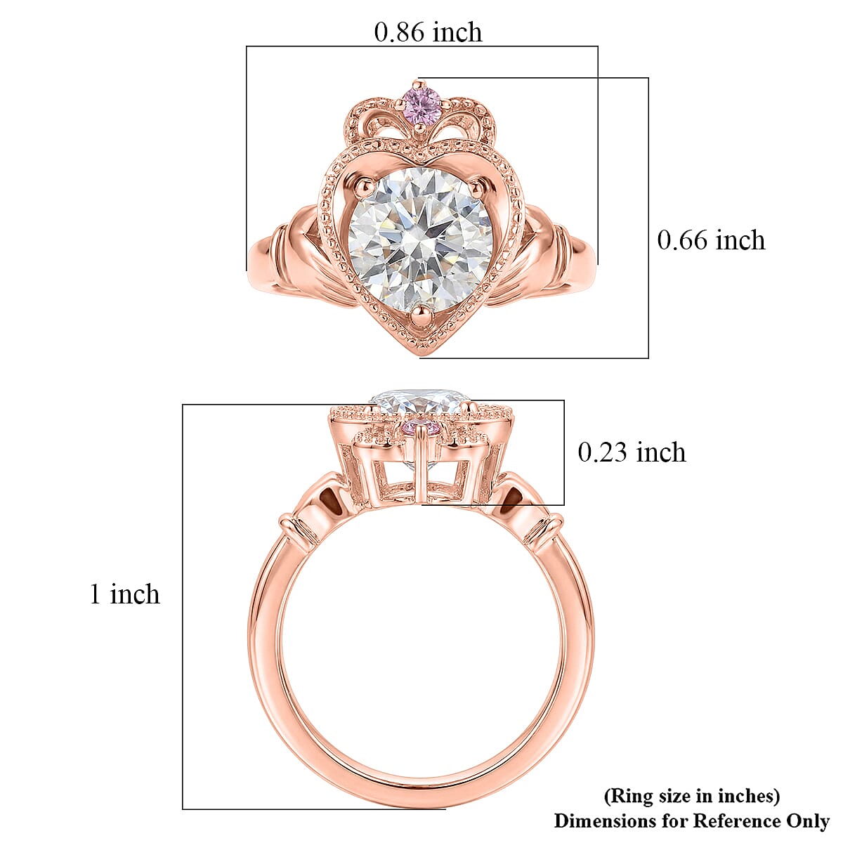 D'Joy Moissanite (Rnd 8mm) and Madagascar Pink Sapphire 1.85 ctw Ring in 18K Vermeil Rose Gold Sterling Silver (Size 5.0)