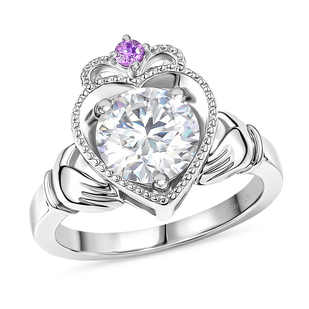 D'Joy Moissanite (Rnd 8mm), Madagascar Pink Sapphire Ring in 18K Vermeil RG Sterling Silver (Size 5.0) 1.85 ctw