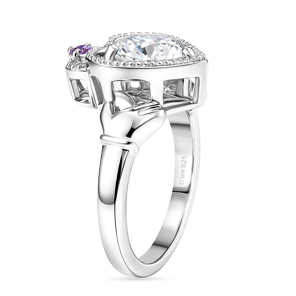 D'Joy Moissanite and Madagascar Pink Sapphire 1.85 ctw Ring in Rhodium Over Sterling Silver (Size 6.0)