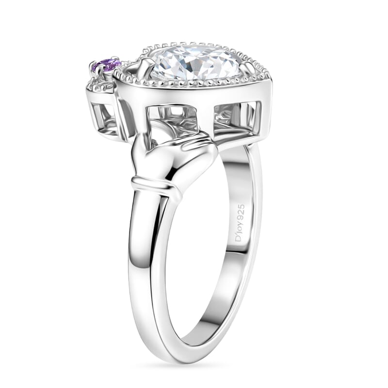 D'Joy Moissanite and Madagascar Pink Sapphire 1.85 ctw Ring in Rhodium Over Sterling Silver (Size 6.0)