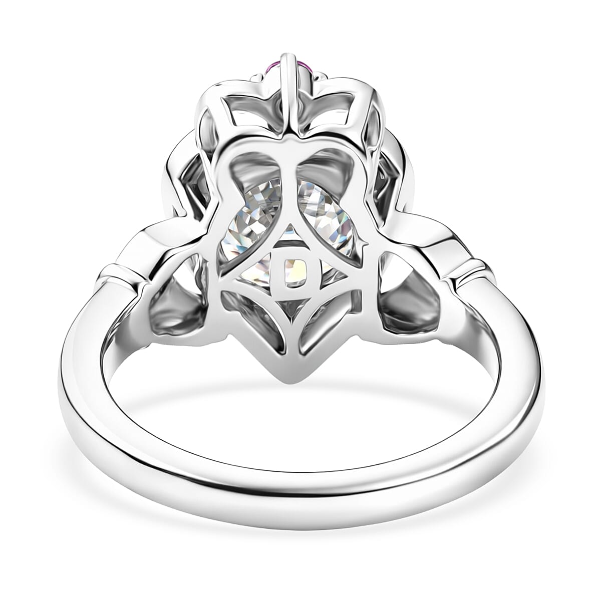 D'Joy Moissanite and Madagascar Pink Sapphire 1.85 ctw Ring in Rhodium Over Sterling Silver (Size 6.0)