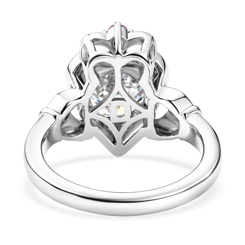 D'Joy Moissanite and Madagascar Pink Sapphire 1.85 ctw Ring in Rhodium Over Sterling Silver (Size 6.0)