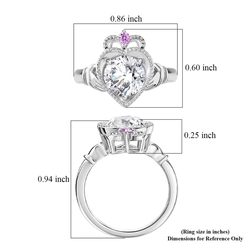 D'Joy Moissanite and Madagascar Pink Sapphire 1.85 ctw Ring in Rhodium Over Sterling Silver (Size 6.0)